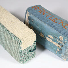 Needlepoint “Steamship Nobska” Wrapped Brick, Accompanied by “Homestead”