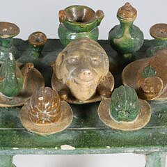 Miniature Chinese Pottery “Feast” Table with Two Ming Emperor and Empress Chairs