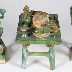Miniature Chinese Pottery “Feast” Table with Two Ming Emperor and Empress Chairs