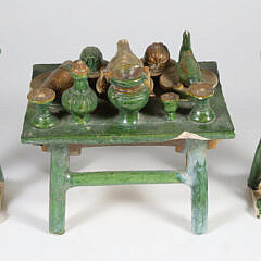 Miniature Chinese Pottery “Feast” Table with Two Ming Emperor and Empress Chairs