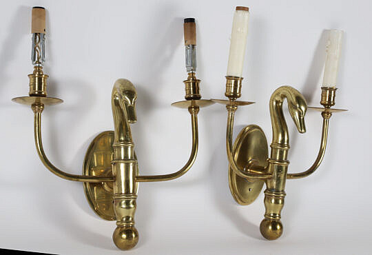 2-5432 Pair of French Brass Two Light Wall Fixtures A_IMG_7579