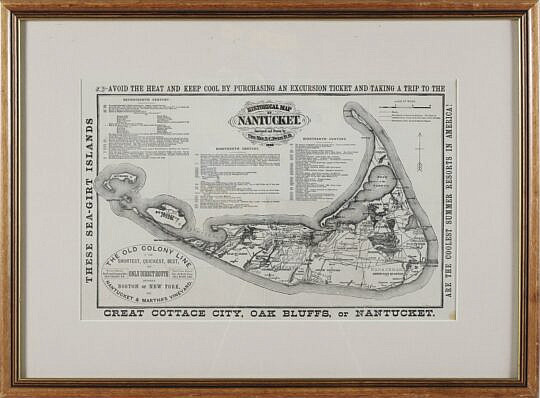 Old Colony Line Reverend Ewer Map of Nantucket Island, Late 19th Century
