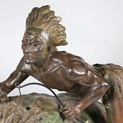 Vintage Cold Painted Metal Clad Sculpture of a Native American Indian Chief