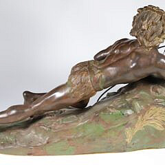 Vintage Cold Painted Metal Clad Sculpture of a Native American Indian Chief