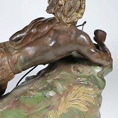 Vintage Cold Painted Metal Clad Sculpture of a Native American Indian Chief