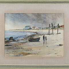 Mildred S. Kratz (American) Watercolor "Fishing at the Shore"