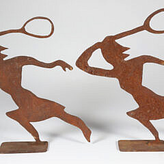 Pair of Folk Art Table Top Wrought Iron Tennis Figures