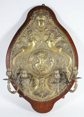 38790 Brass Repousse Candelabra Sconse A IMG_5181