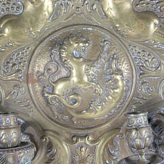Antique Spanish Brass Repousse Four-Light Candelabra Wall Sconce