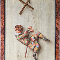 Set of Four Trompe l’oeil Oils on Canvas “Marionettes”, 19th Century