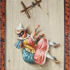 Set of Four Trompe l’oeil Oils on Canvas “Marionettes”, 19th Century