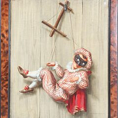 Set of Four Trompe l’oeil Oils on Canvas “Marionettes”, 19th Century