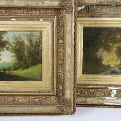 Pair of M. Donat Oils on Mahogany Panel Landscapes, 19th Century