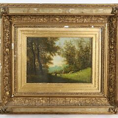 Pair of M. Donat Oils on Mahogany Panel Landscapes, 19th Century