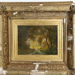 Pair of M. Donat Oils on Mahogany Panel Landscapes, 19th Century