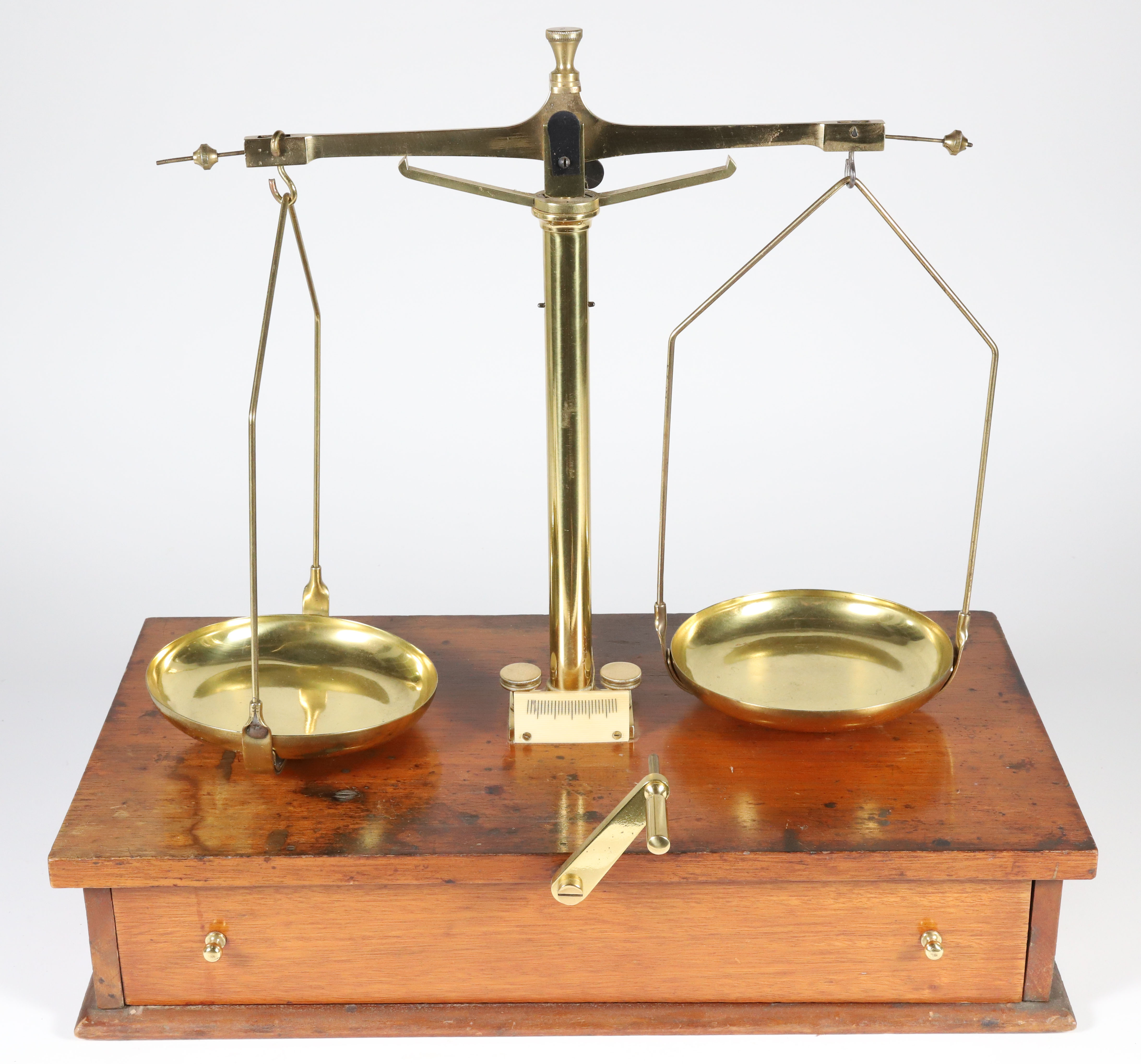 19th Century Brass Scale on Wood Stand with One Drawer