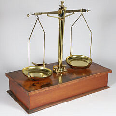 Brass Scale on Wood Stand, 19th Century, with One Drawer