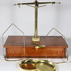 Brass Scale on Wood Stand, 19th Century, with One Drawer