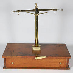 Brass Scale on Wood Stand, 19th Century, with One Drawer