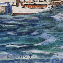 Gordon Grant Ink and Watercolor on Paper, “Nantucket Wharf Scene”