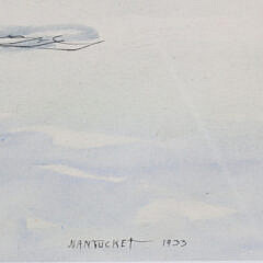 Gordon Grant Ink and Watercolor on Paper, “Nantucket Wharf Scene”