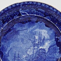 Historic Blue Staffordshire Plate “The Kent East Indianman”, 19th Century