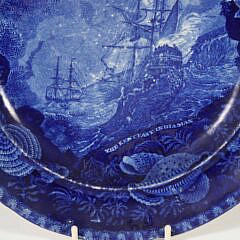Historic Blue Staffordshire Plate “The Kent East Indianman”, 19th Century