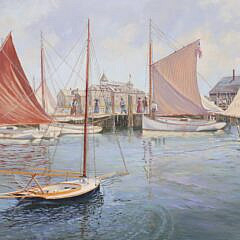 Gerald E. Fellows Oil on Linen “Nantucket Catboat Basin”