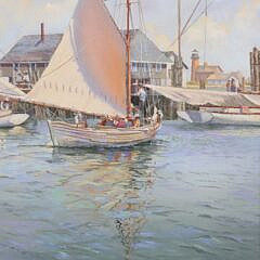 Gerald E. Fellows Oil on Linen “Nantucket Catboat Basin”