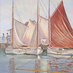 Gerald E. Fellows Oil on Linen “Nantucket Catboat Basin”