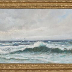 Arthur Vidal Diehl (Massachusetts 1870-1929) Oil on Artist Board "Gulls Soaring over Crashing Waves"