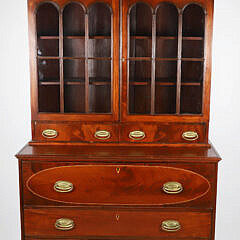 New England Inlaid Mahogany Secretary Bookcase Circa 1800-1810