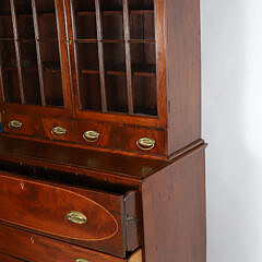 New England Inlaid Mahogany Secretary Bookcase, circa 1800-1810
