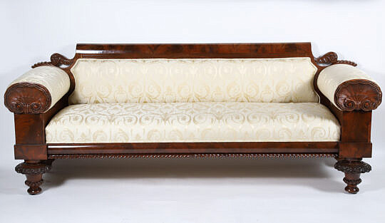 American Classical Empire Carved Mahogany Sofa 19th Century