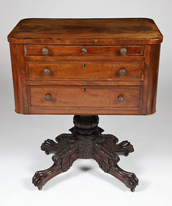 American Empire Classical Carved Mahogany Work Stand Circa 1840