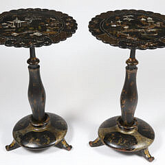 Pair of Scenic Mother of Pearl Inlaid Paper Mache Brandy Stands 19th Century