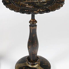 Pair of Scenic Mother of Pearl Inlaid Papier Mache Brandy Stands, 19th Century