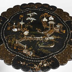 Pair of Scenic Mother of Pearl Inlaid Papier Mache Brandy Stands, 19th Century