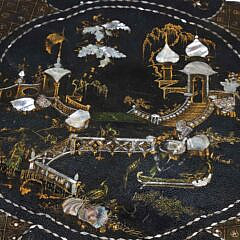Pair of Scenic Mother of Pearl Inlaid Papier Mache Brandy Stands, 19th Century