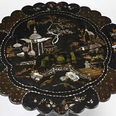 Pair of Scenic Mother of Pearl Inlaid Papier Mache Brandy Stands, 19th Century