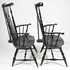 Pair of Nantucket Style Brace Fan Back Windsor Armchairs, Contemporary