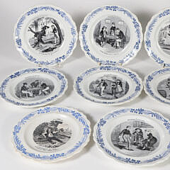 Set of Fourteen Creilet Montereau “Terre de Fer” France Humorist Plates