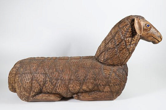 Folk Art Carved Wood Reclining Lamb