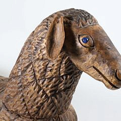 Vintage Folk Art Carved Wood Reclining Lamb