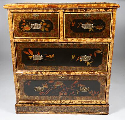 Bamboo and Lacquered Chest of Drawers 19th Century