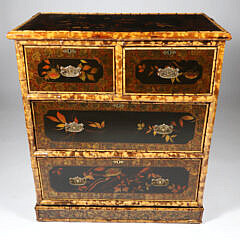 Decorative Bamboo and Lacquered Chest of Four Drawers