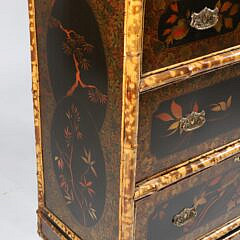 Decorative Bamboo and Lacquered Chest of Four Drawers