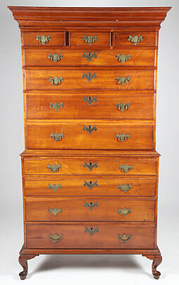 New Hampshire Dunlap School Cherry Chest on Chest 18th Century