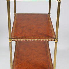 Reeded Brass and Tooled Leather Three-Tier Etagere, Contemporary