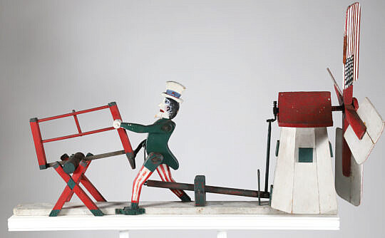 Uncle Sam Painted Wooden Whirligig on Base